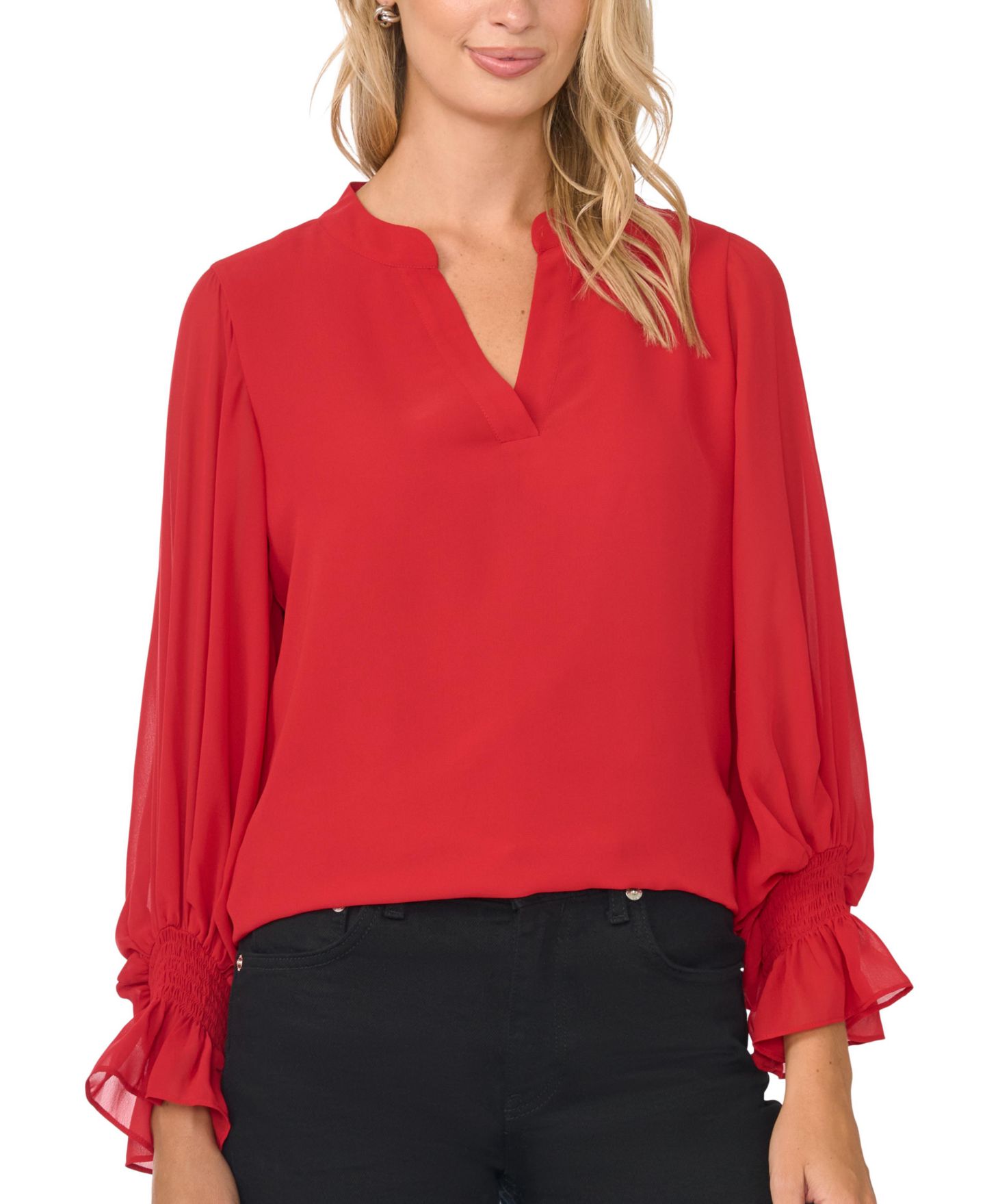 Женский топ Vince Camuto Split-Neck Long-Sleeve Top, цвет: Красный — фото 3