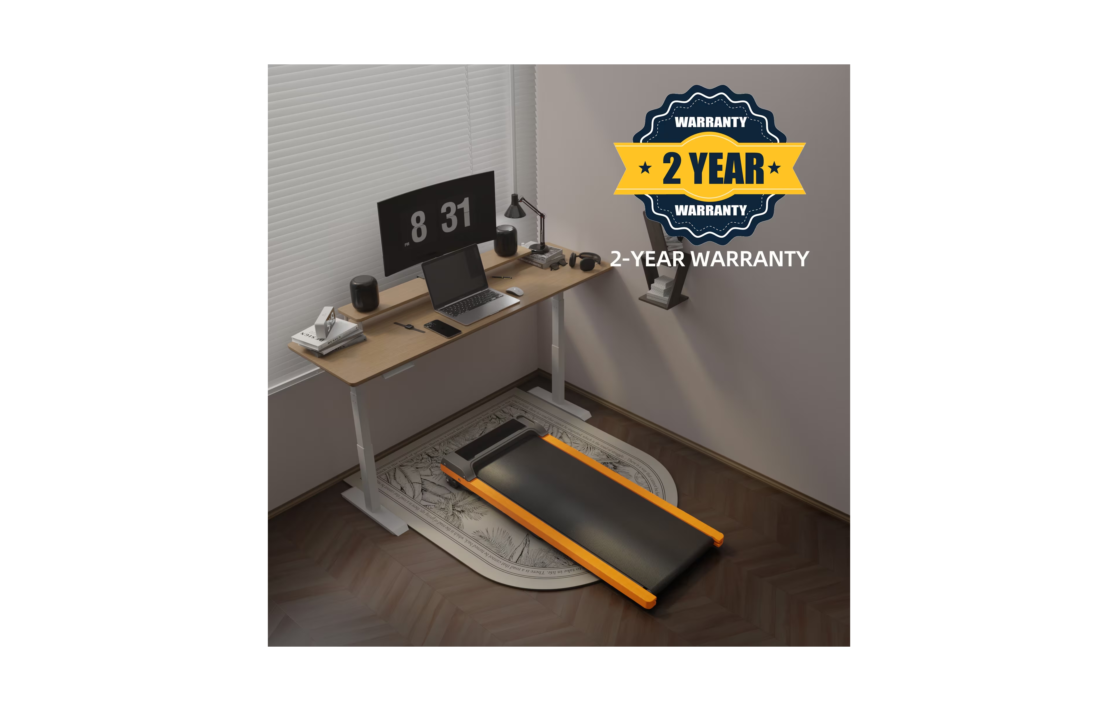 Zeny Wood Frame Under Desk Walking Treadmill with 6% Incline, 2 in 1 Walk Run Mode, 1HP Quiet Brushless Motor