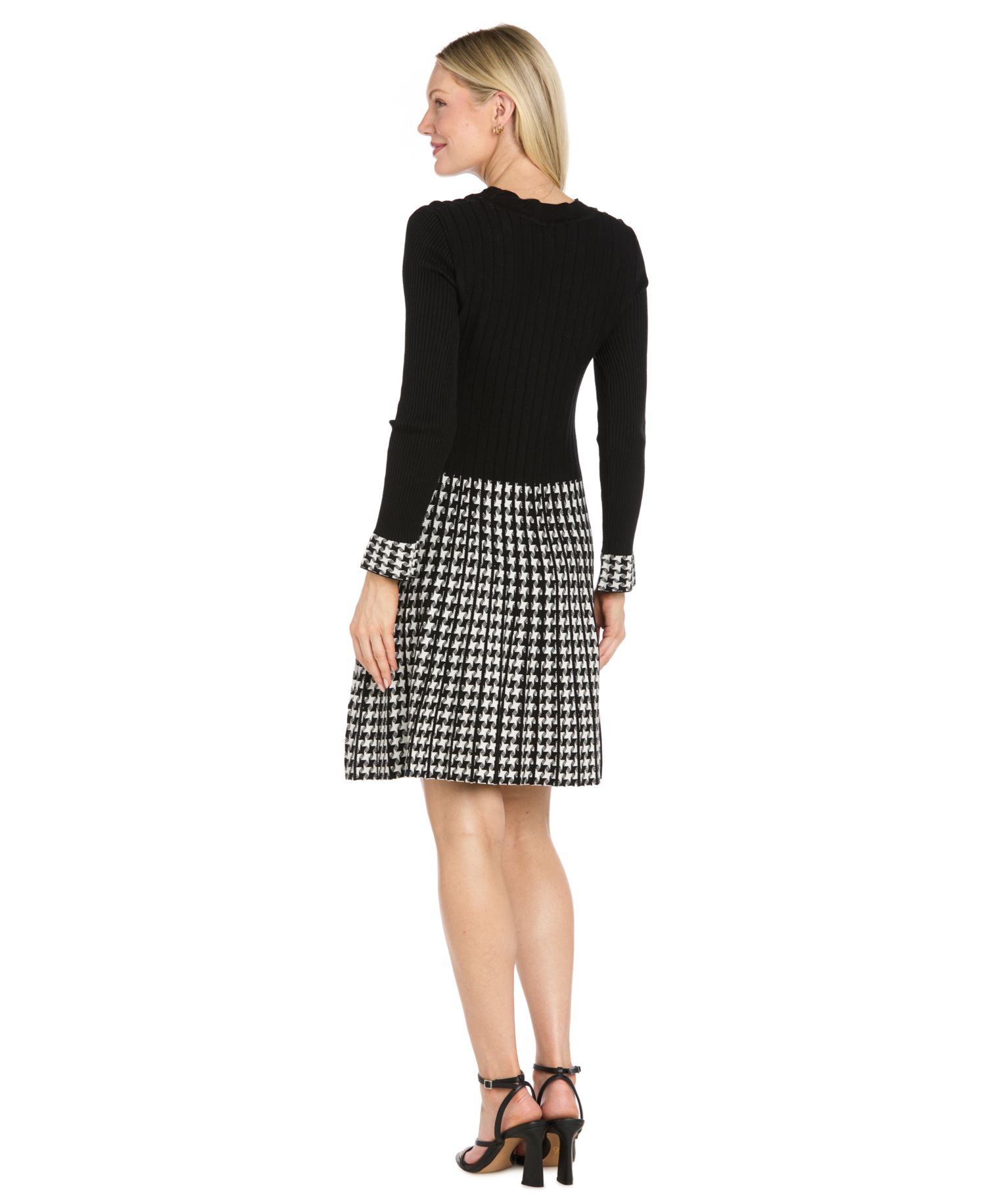 Women's Long-Sleeve Houndstooth Sweater Dress