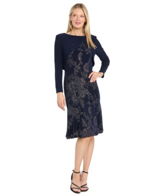 Women's Paisley Long-Sleeve Knee-Length Jacket Dress