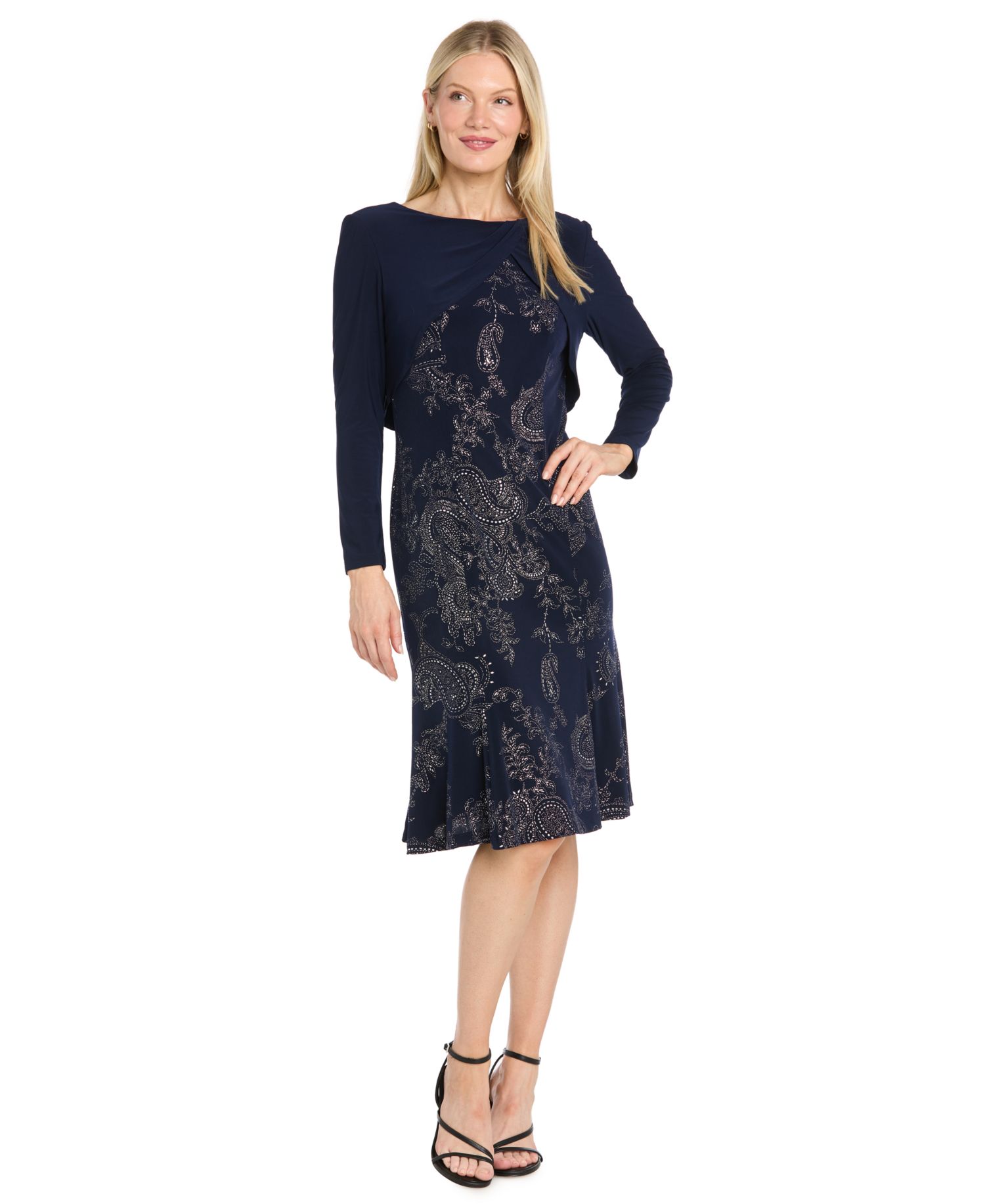 Women's Paisley Long-Sleeve Knee-Length Jacket Dress