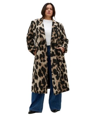 Plus Size Charlotte Animal-Print Longline Brushed-Melton Coat