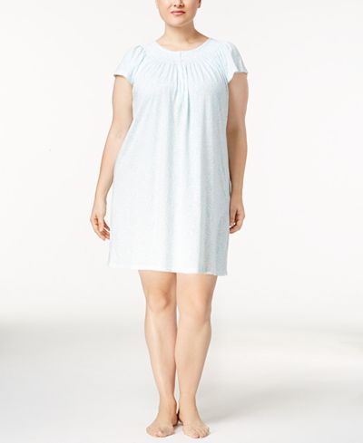 Miss Elaine Plus Size Smocked Flutter-Sleeve Knit Nightgown