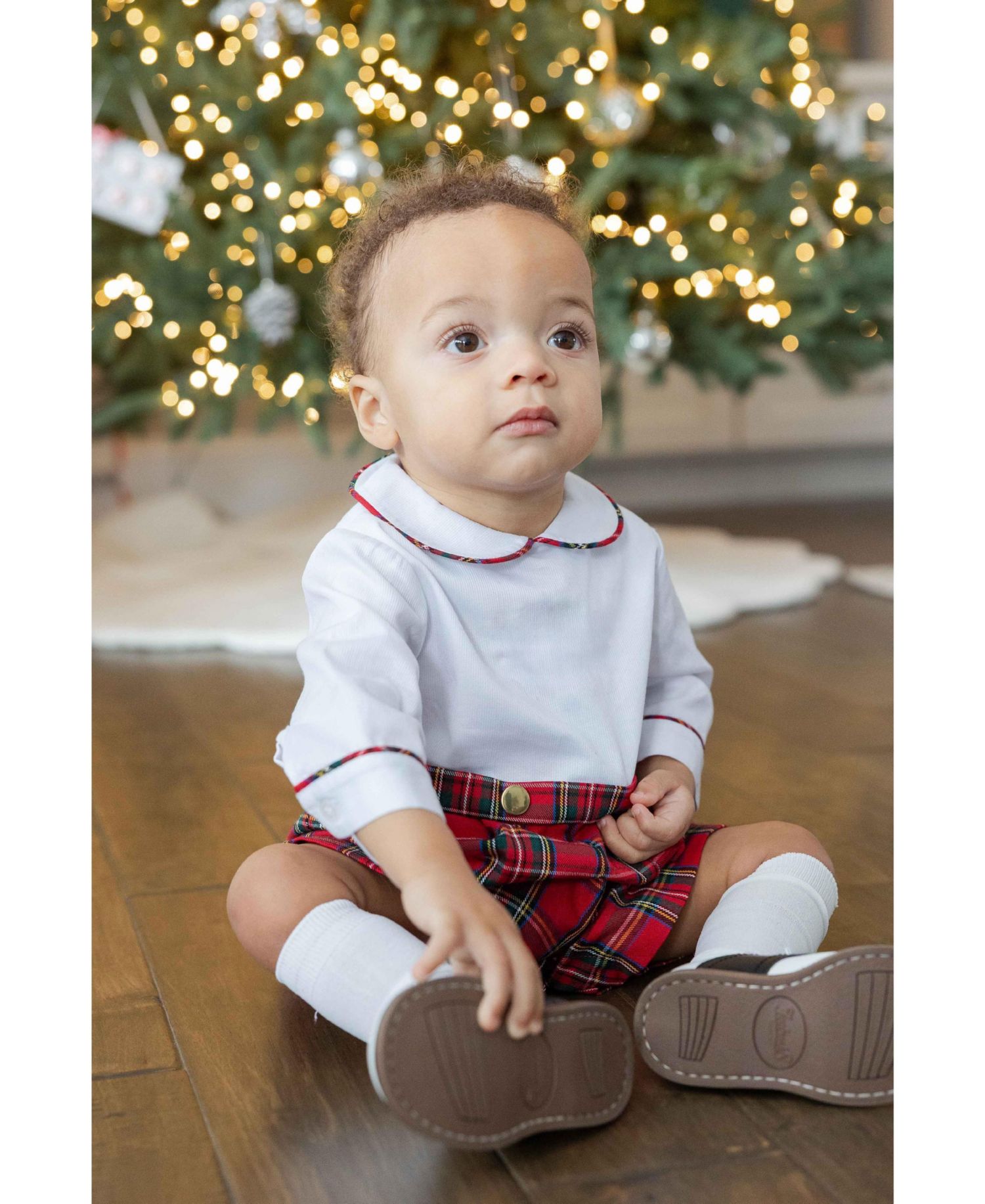 Baby Boys' Peter Pan Collar Long-Sleeve Plaid Shortall