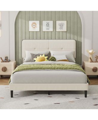 Queen Size Velvet Upholstered Platform Bed Frame with Adjustable Tufted Headboard Metal Frame Wood Slats No Box Spring for Bedroom