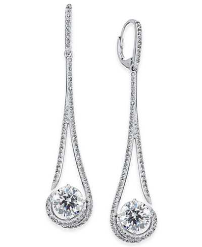 Danori Silver-Tone Pavé Crystal Flow Linear Earrings, Only at Macy's