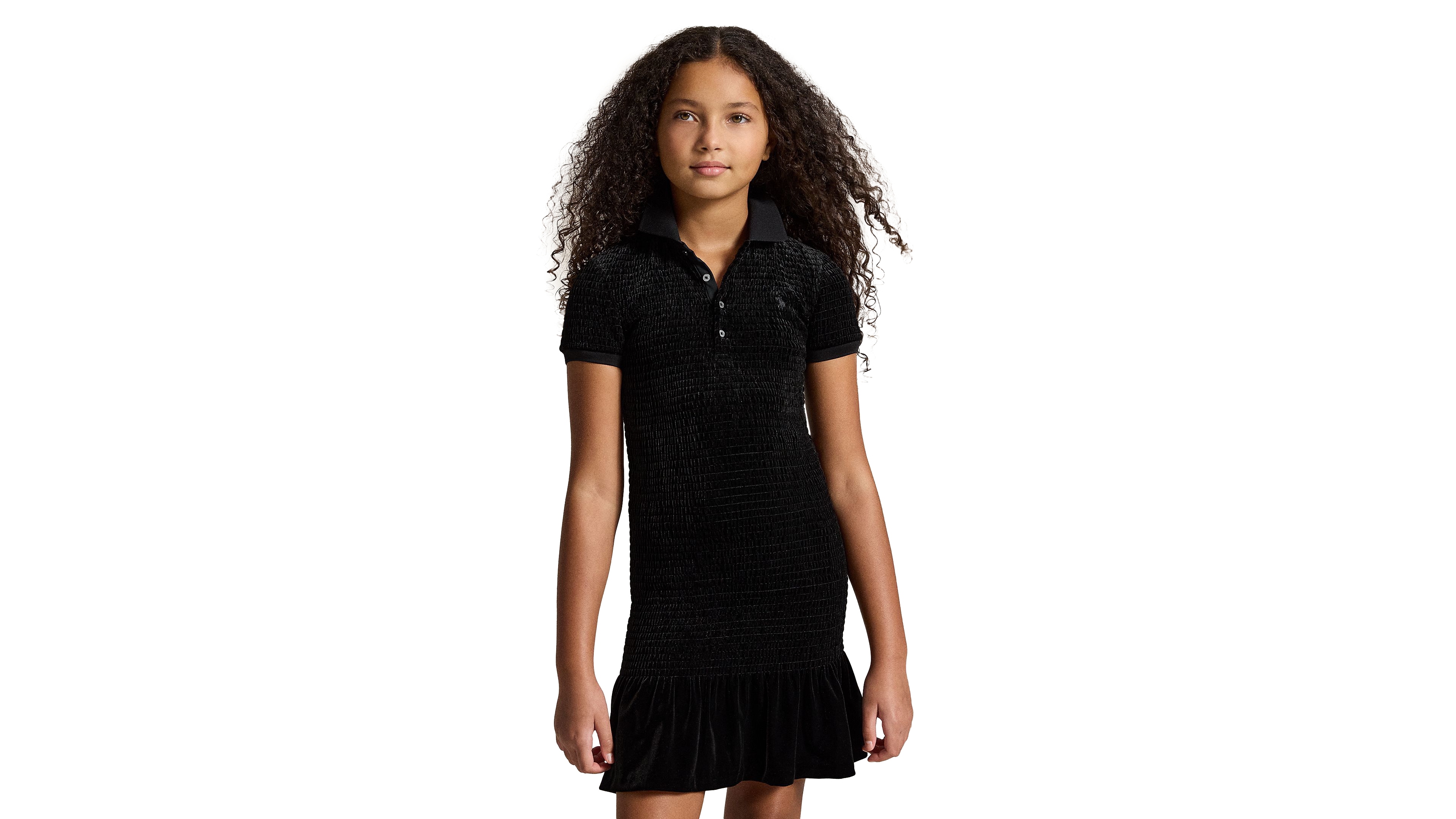 Polo Ralph Lauren Girls' 7-16 Smocked Velour Short-Sleeve Dress