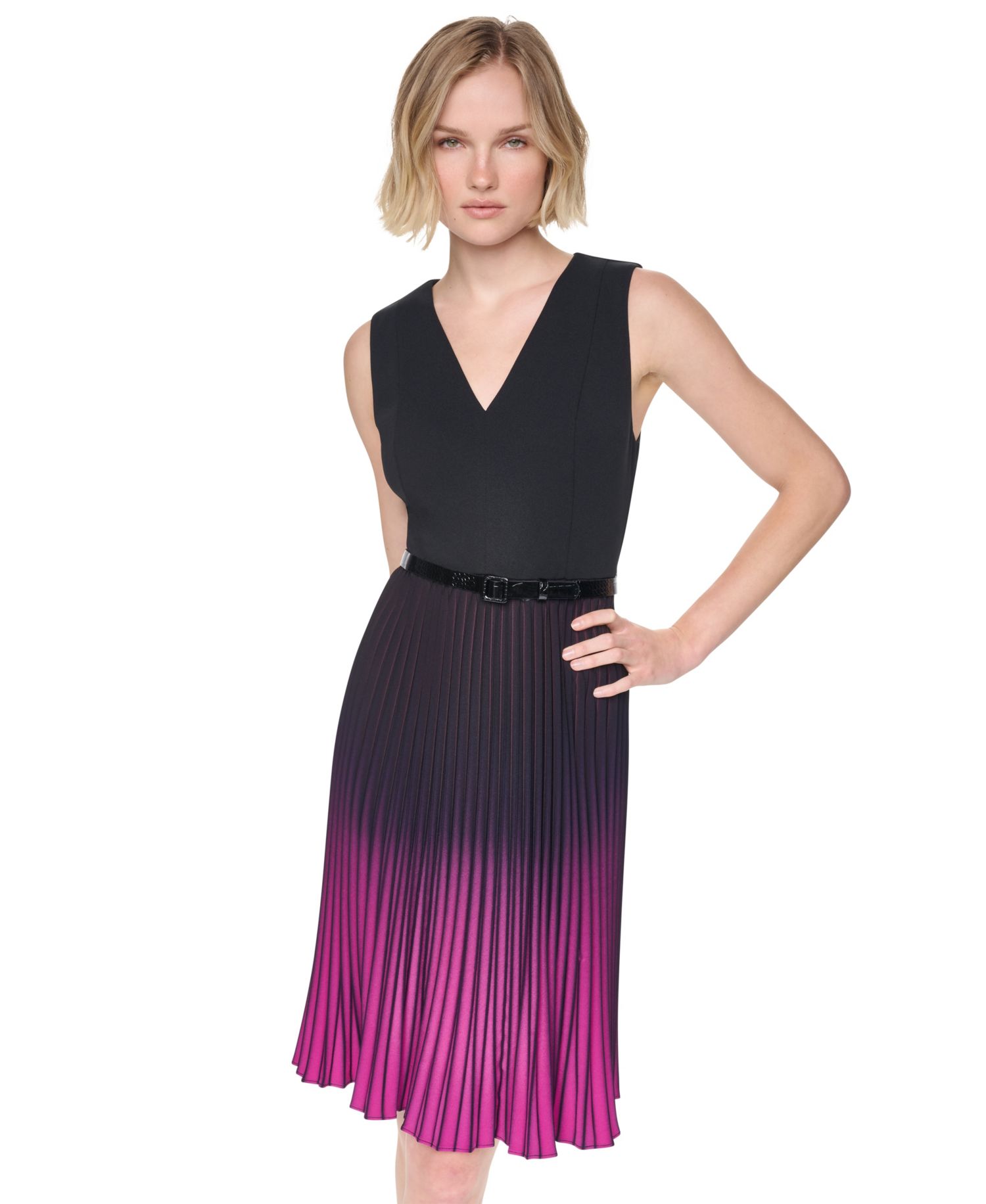 Petite Ombre V-Neck Cocktail Dress