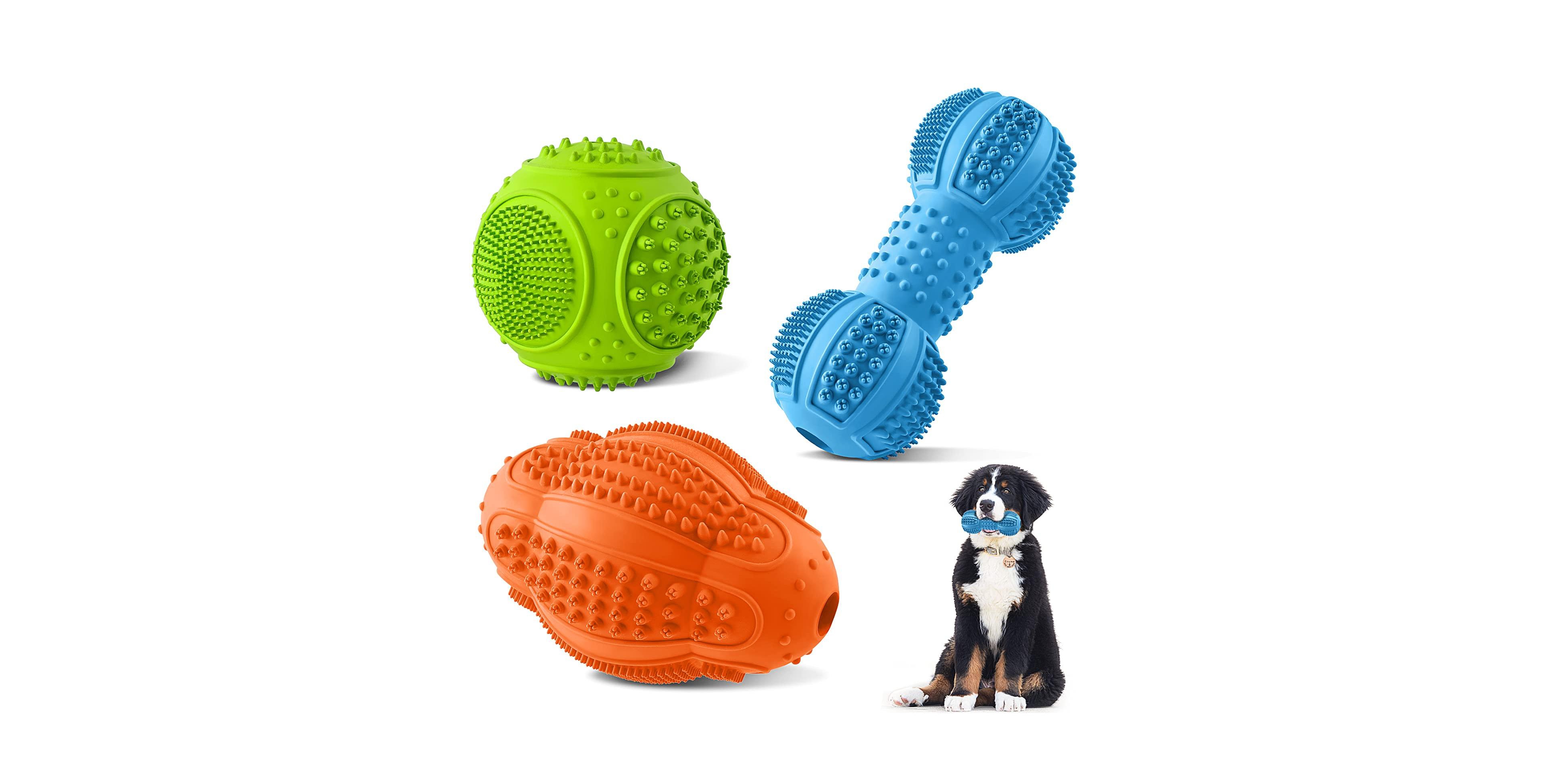 Magicorange 3 Pack Dog Chew Toys For Aggressive Chewers Multifunctional Teeth Cleaning Gum Massage Tough Rubber Interactive Training Play