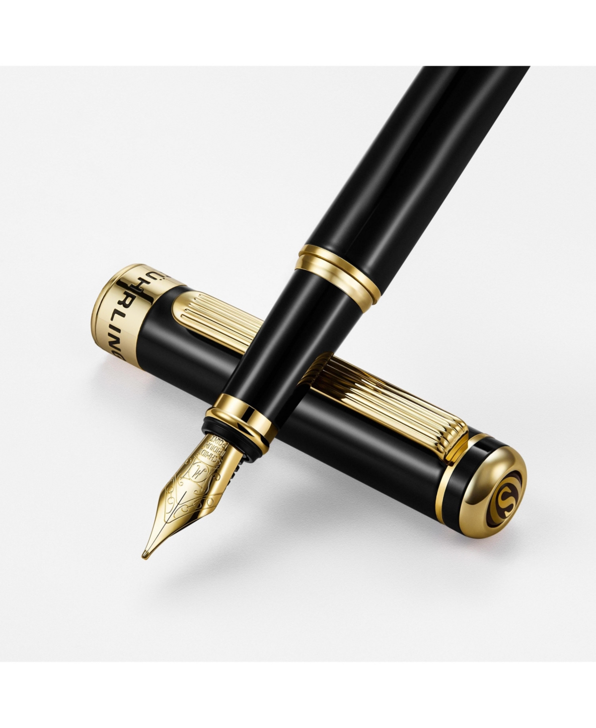 Stuhrling Luxury Refillable Fountain Pen, Black Lacquer Brass with 24K Gold-Plated Accents