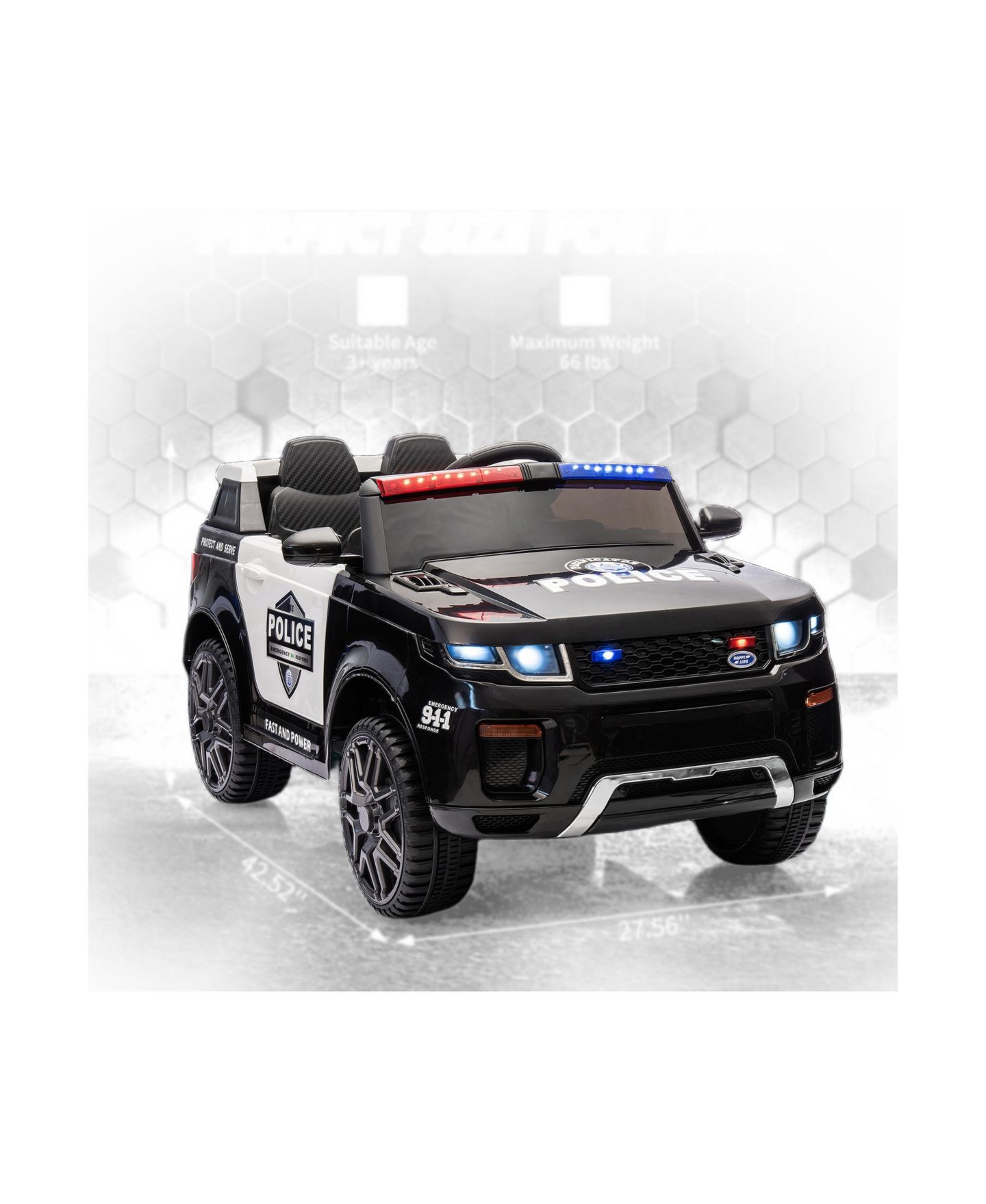 Детская игрушка homfan 12V Ride-On Police Car with Remote Control and LED Lights, от 3 лет, цвет: Чёрный — фото 2