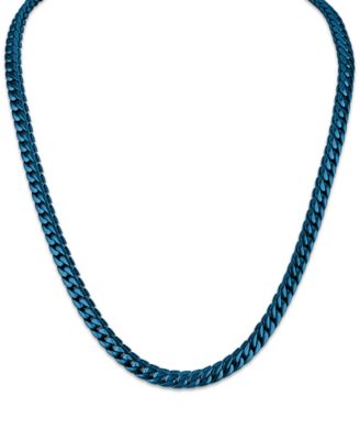 Blue Ion-Plated Stainless Steel Curb Link Double-Layer 22" Necklace (4mm)