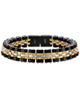Tri-Color Polished Hexagon Links Bracelet