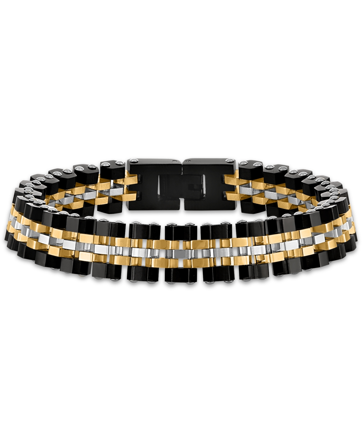 Esquire Men's Jewelry Tri-Color Polished Hexagon Links Bracelet