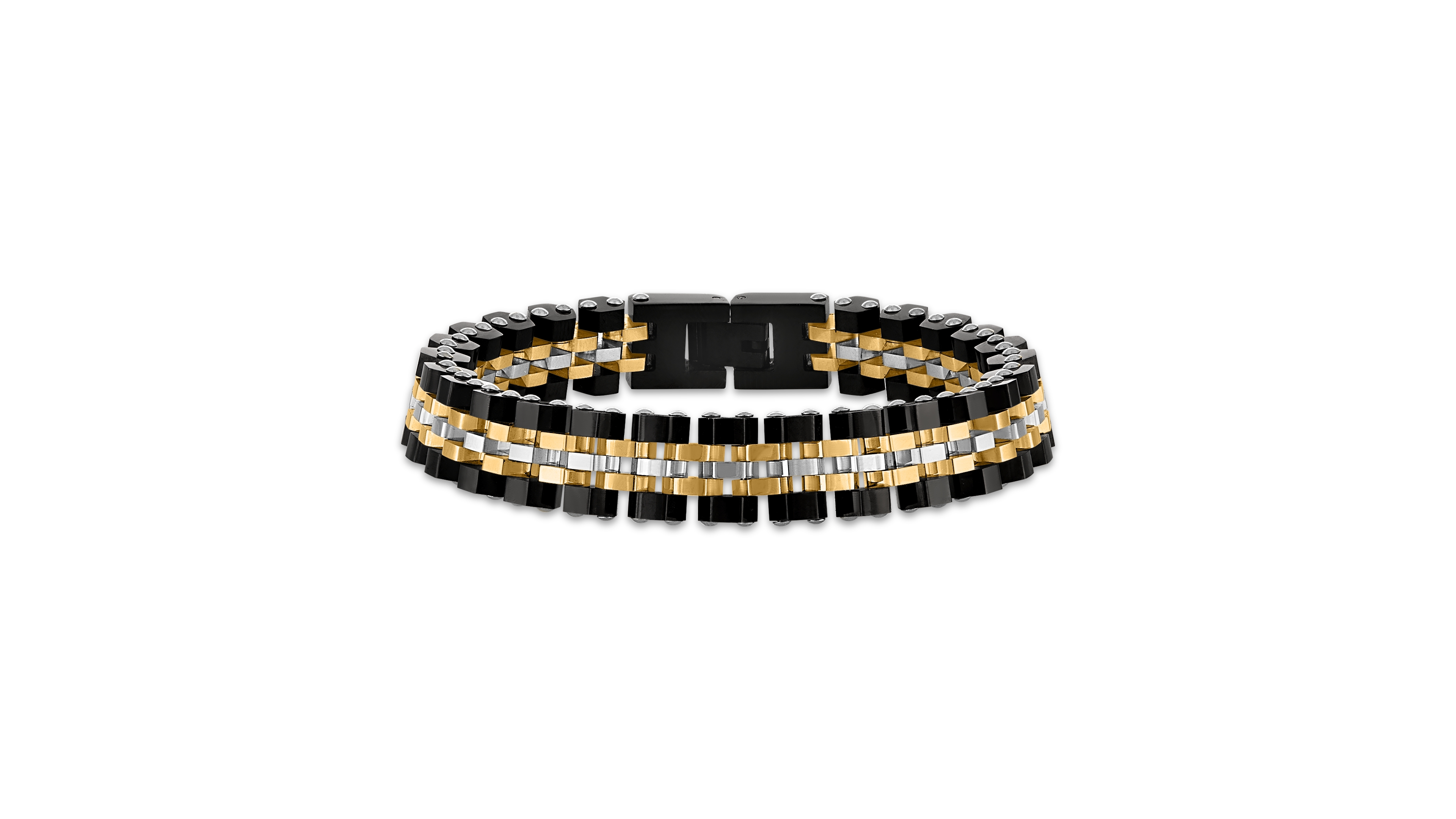 Esquire Men's Jewelry Tri-Color Polished Hexagon Links Bracelet