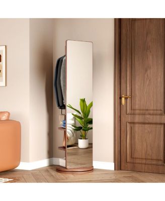 360 degrees Rotating Full Length Mirror with Solid Rubberwood Frame Freestanding Dressing Mirror