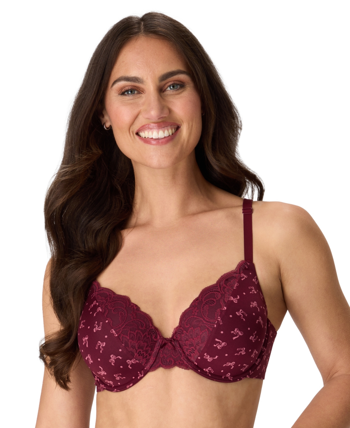 Maidenform Women's Comfort Devotion Extra Coverage Lace Shaping Underwire Bra 9404 In Berry Fancy Bows