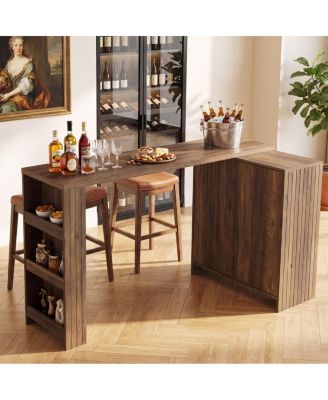 63" Kitchen Island with Cabinet and Open Shelves