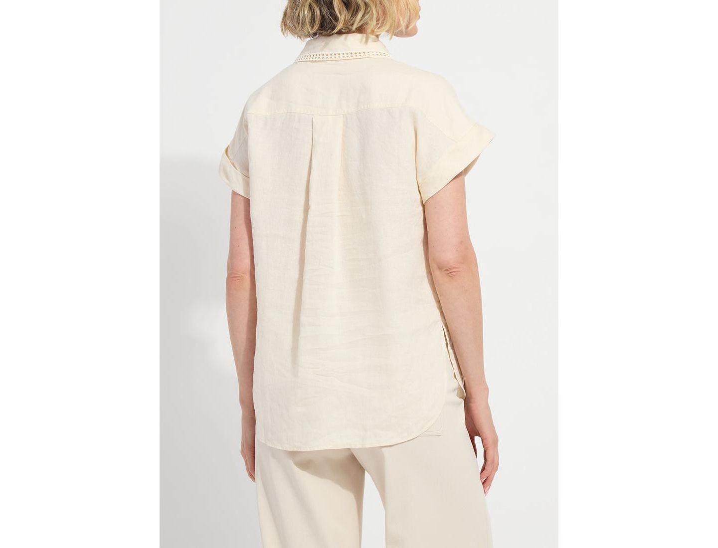Женская рубашка LYSSE Althea Embroidered Collar Short-Sleeve Linen, цвет: Macadamia. — фото 6