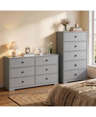 Modern Farmhouse Dresser Set – 5-Drawer Chest and 6-Drawer Dresser, Spacious Storage, Waterproof Matte Finish, Anti-Tip Safety for Bedroom