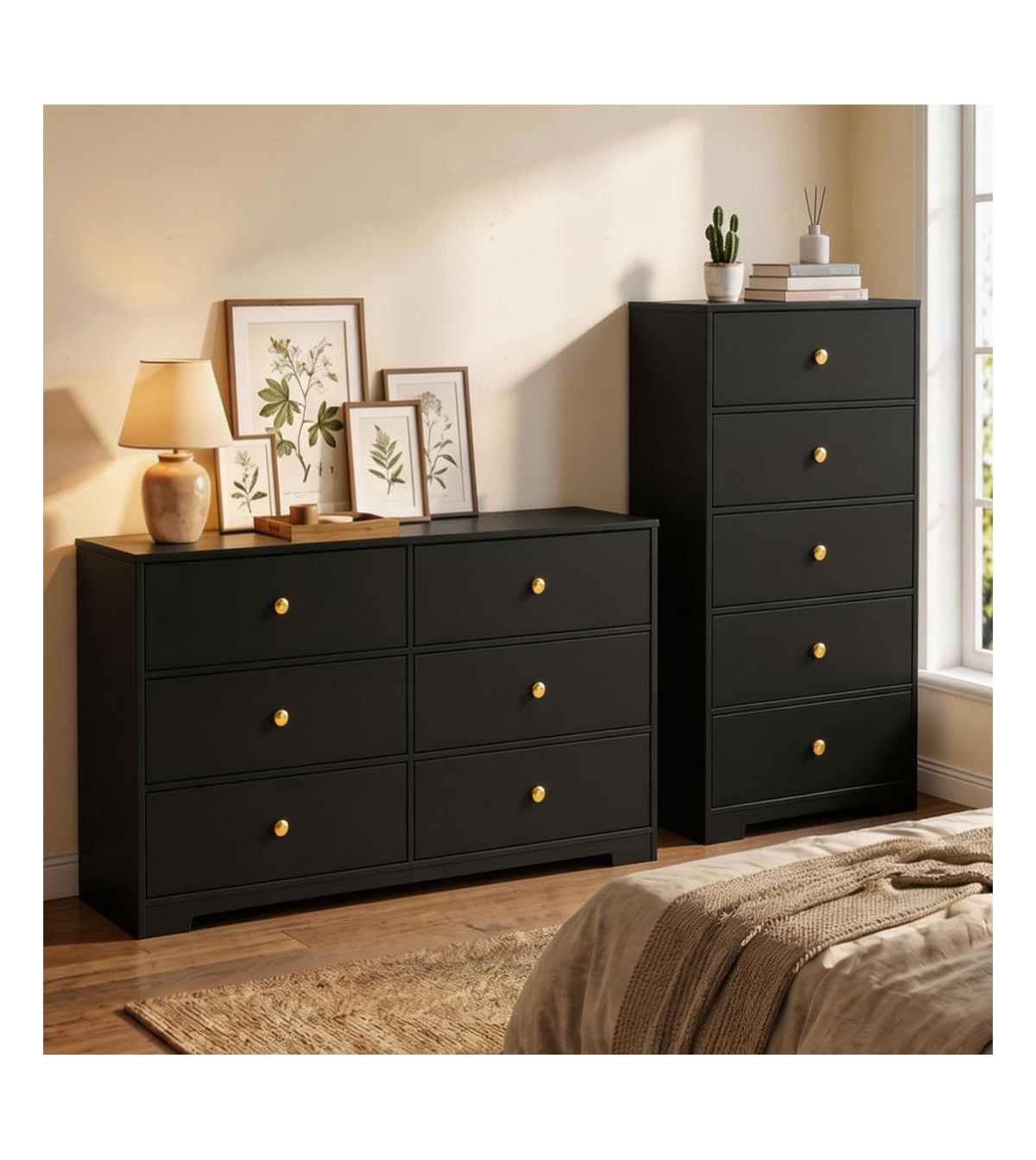 gaomon Modern Farmhouse Dresser Set â 5-Drawer Chest and 6-Drawer Dresser, Spacious Storage, Waterproof Matte Finish, Anti-Tip Safety for Bedroom -