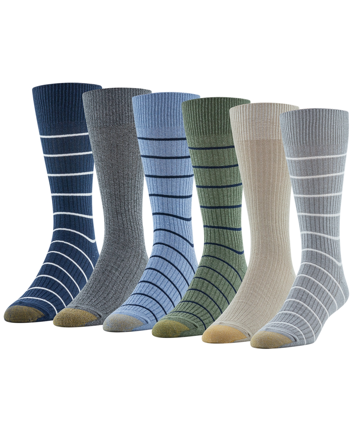 Gold Toe Men's 6-Pack Casual Stanton Socks - Grey  Blue Stripe