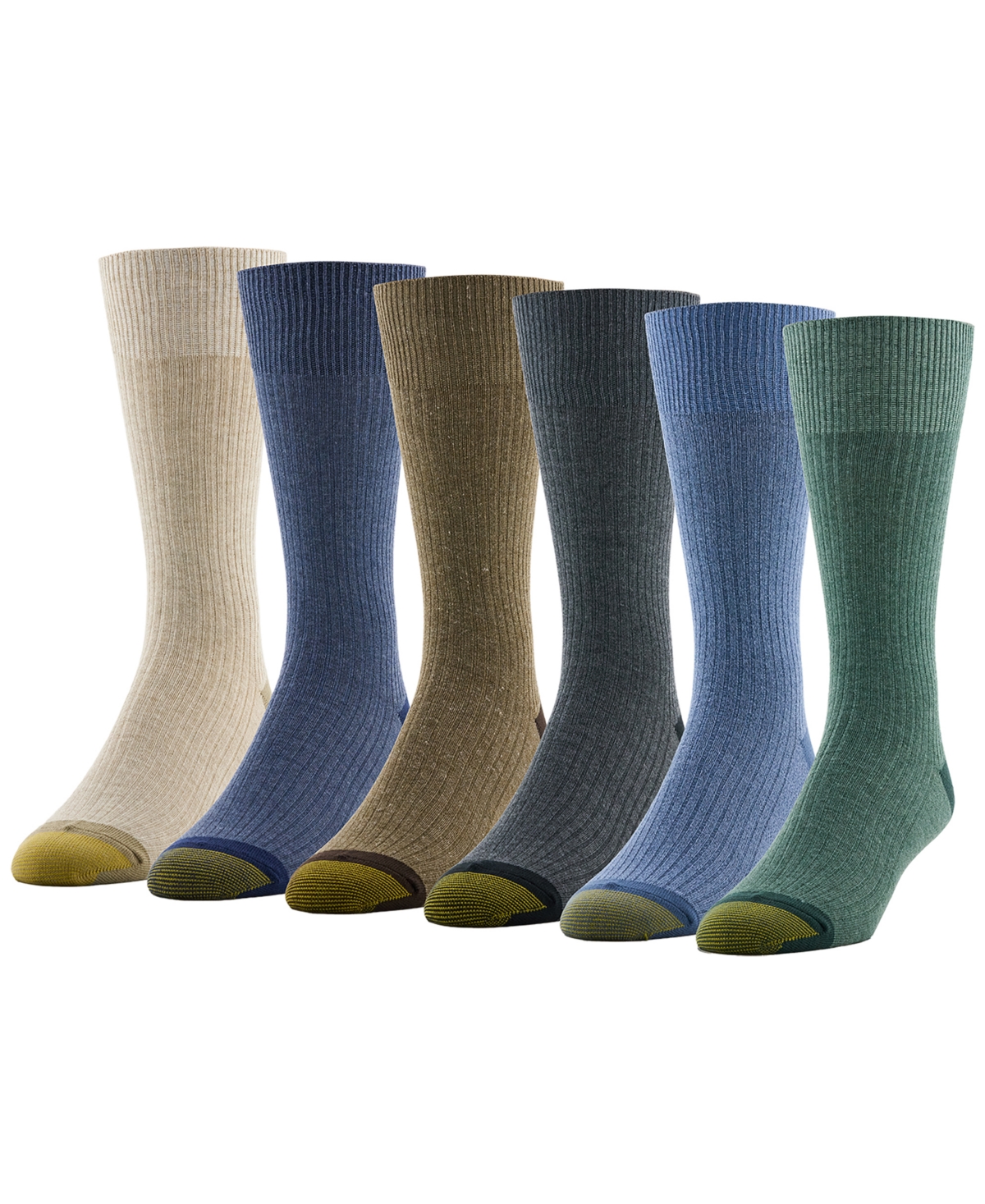 Gold Toe Men's 6-Pack Casual Stanton Socks - Emerald, royal, black, bark, peacoat, wi