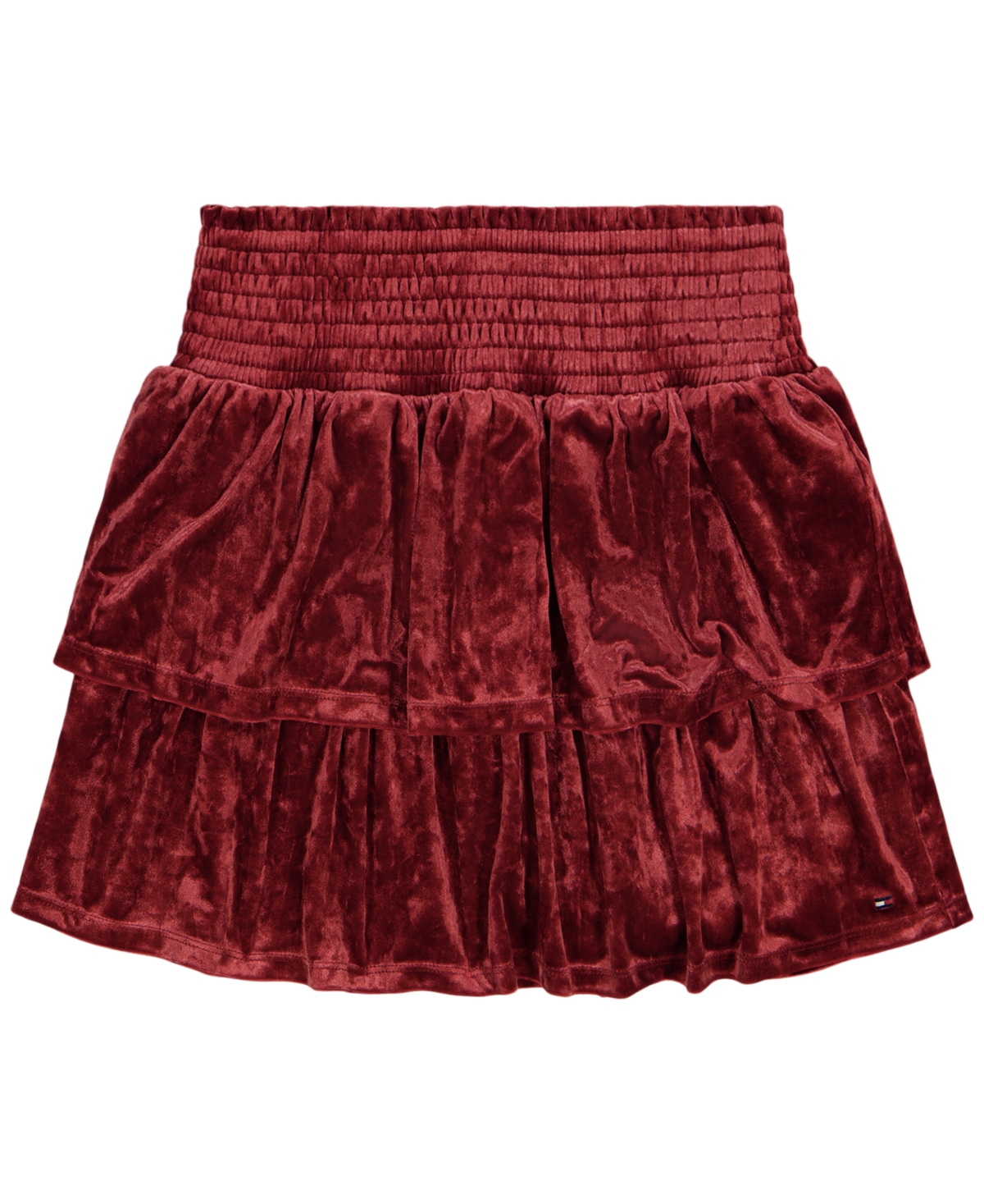 Tommy Hilfiger Girls' 7-16 Panne Velvet Smocked Waist Tiered Skirt - Merlot