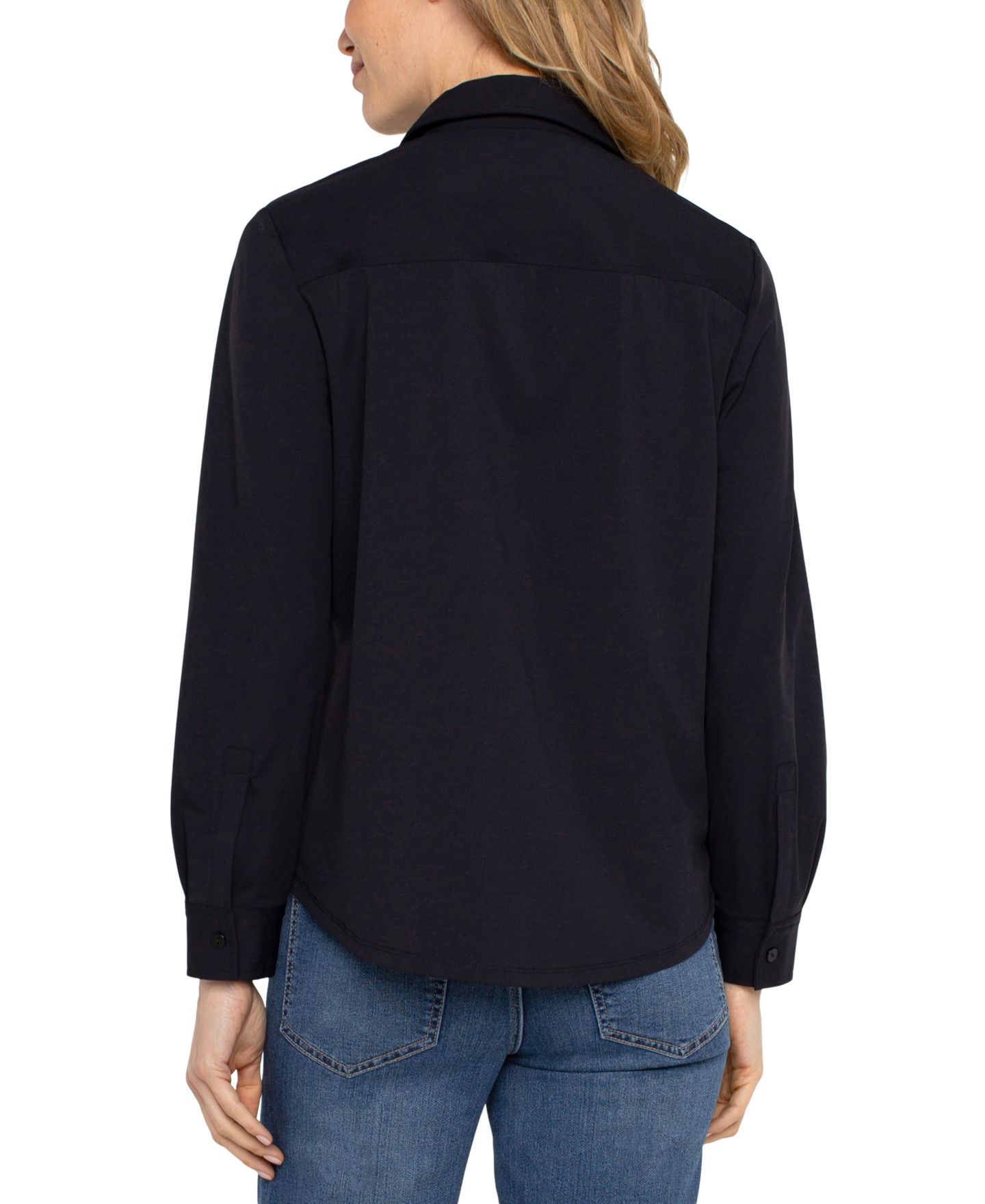 Женская блузка Liverpool Los Angeles Petite Long-Sleeve Button-Front Collared Blouse, цвет: Чёрный — фото 4