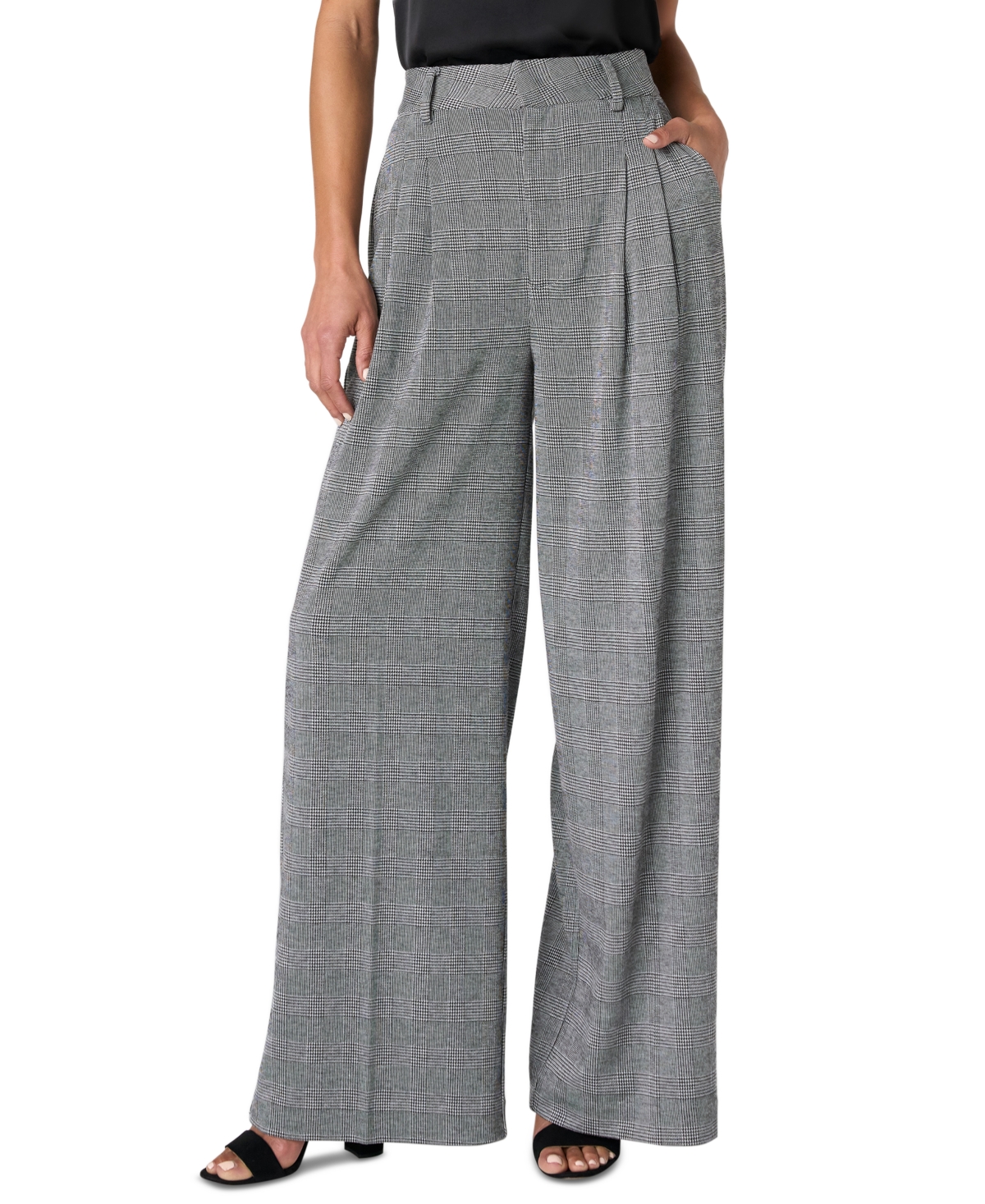 Liverpool Los Angeles Women's Brooke Glen Plaid High-Waisted Wide-Leg Pants