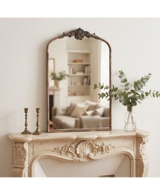 24" x 36" French Arched Decorative Wall Mirror with Antique Gold Baroque Scrollwork