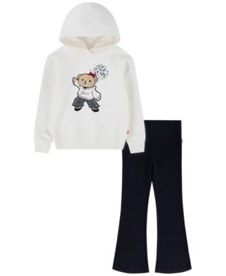 Girls' 2T-6X Teddy Bear Graphic Hoodie and Flared Pants, 2-Piece Set