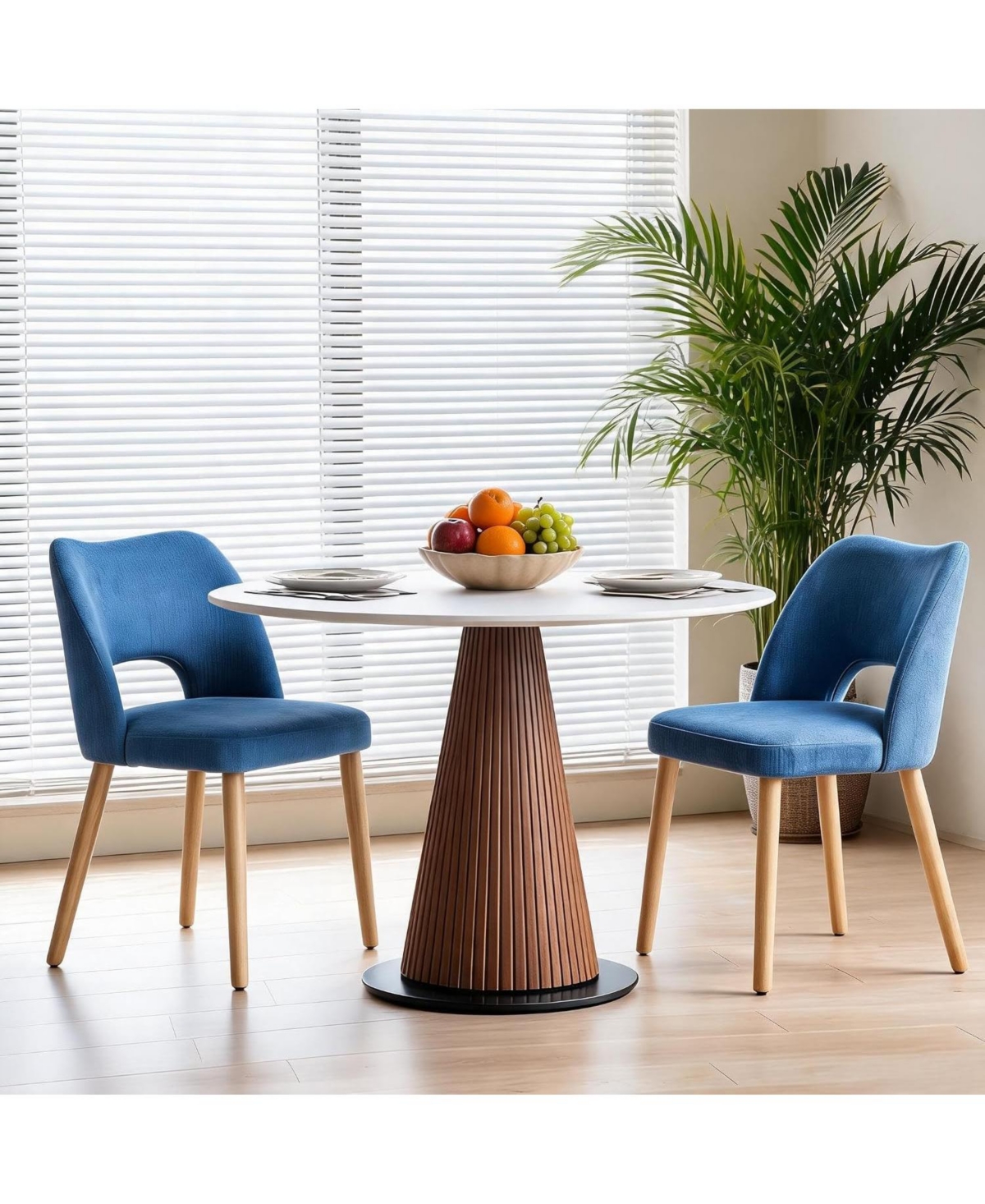homfan 2 Set of Modern Upholstered Dining Chairs, Sturdy Wood Legs, Farmhouse Style Fabric Kitchen Chairs for Dining Room, Kitchen