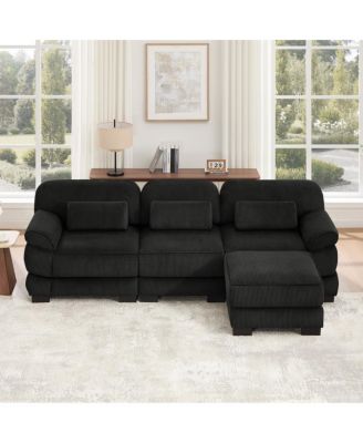 L-Shaped Modular Sectional Sofa, 3-Seater Sofa with Ottoman, Comfy Thick Breathable  Seat Cushions,for Living Room Bedroom Apartment