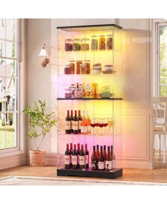 5-Tier Glass Display Cabinet with Rgb Lights, 78 Inch Tall Storage Cabinet with Motion Sensor