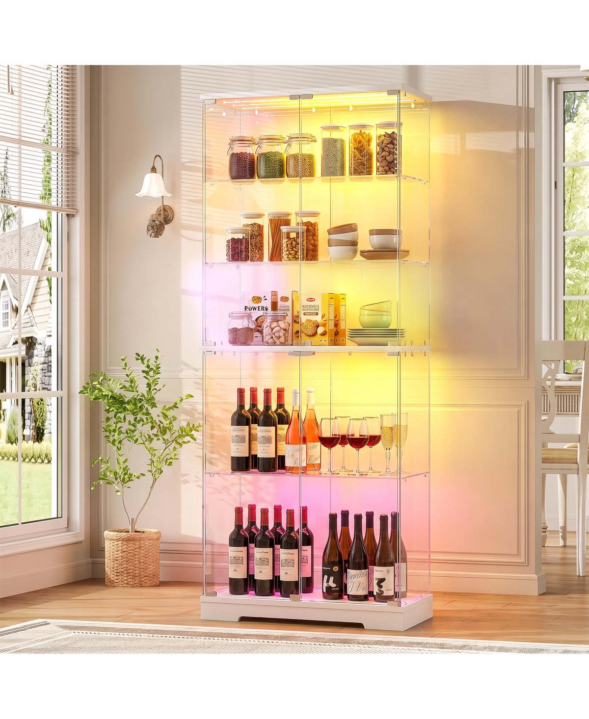 Vlsrka 5-Tier Glass Display Cabinet with Rgb Lights, 78 Inch Tall Storage Cabinet with Motion Sensor - White