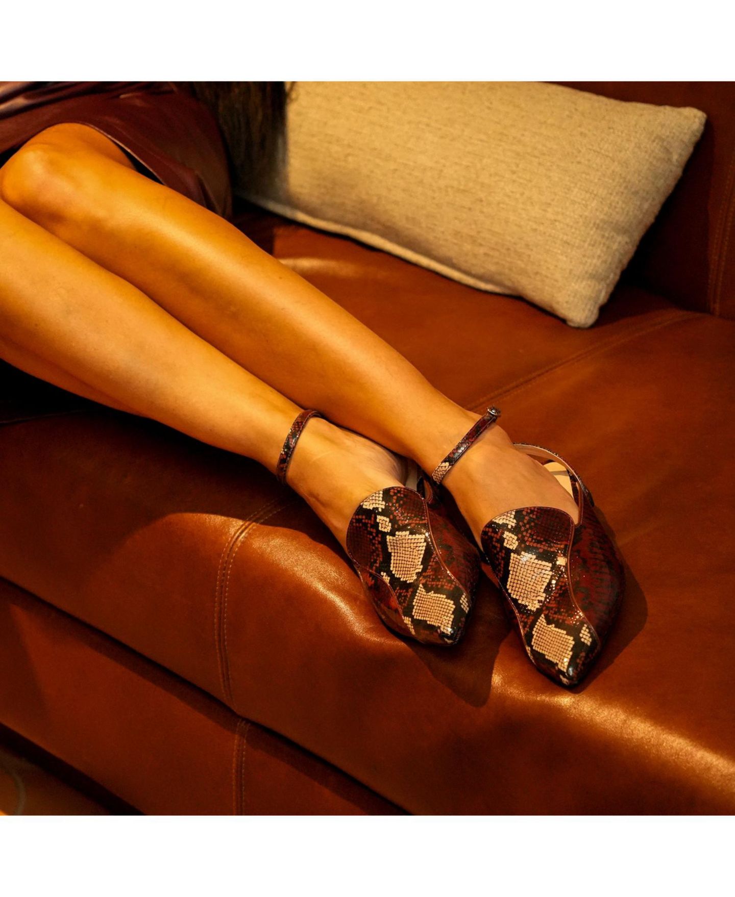 Женские сандалии Alterre Marilyn Pointed-Toe Block-Heel Python Loafer, цвет: Бордовый — фото 8