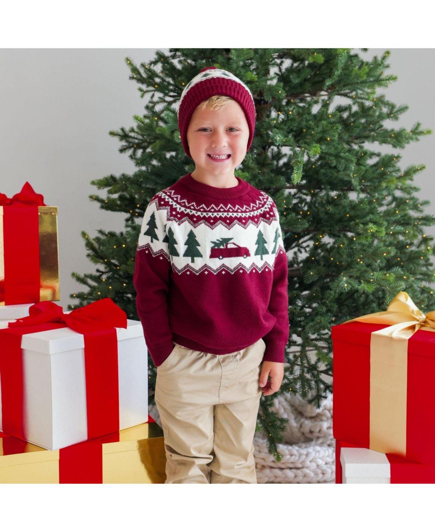 Свитер Sweet Wink Christmas Truck Fair Isle для мальчиков, цвет: Бордовый — фото 2