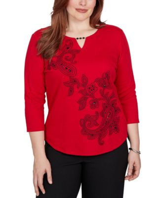 Petite Keyhole Neck Paisley 3/4-Sleeve Top