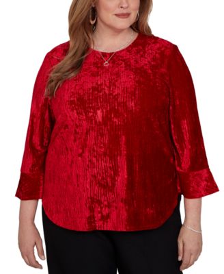 Plus Size Crushed Velvet 3/4-Sleeve Blouse