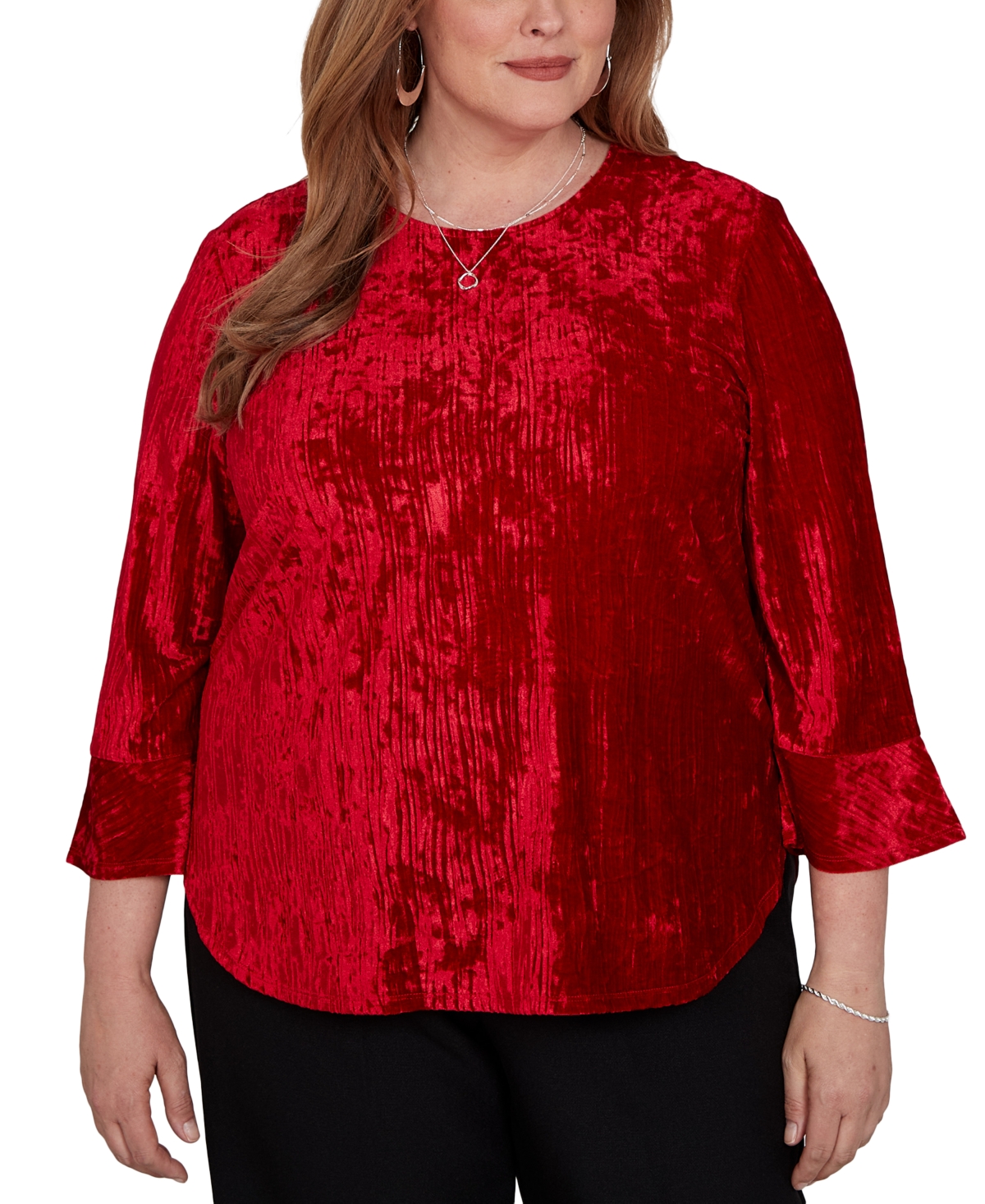Alfred Dunner Plus Crushed Velvet 3/4-Sleeve Blouse