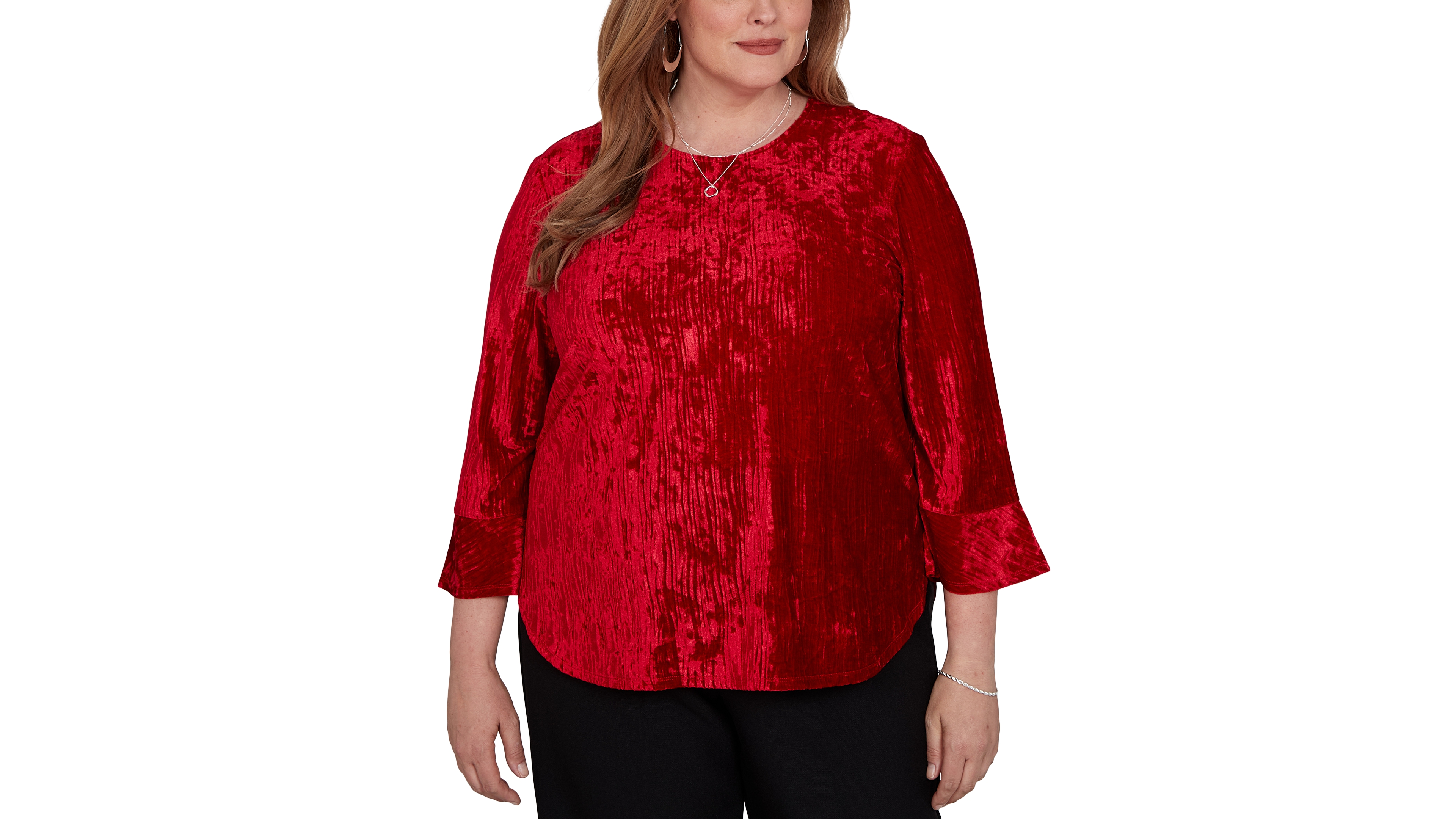 Alfred Dunner Plus Crushed Velvet 3/4-Sleeve Blouse