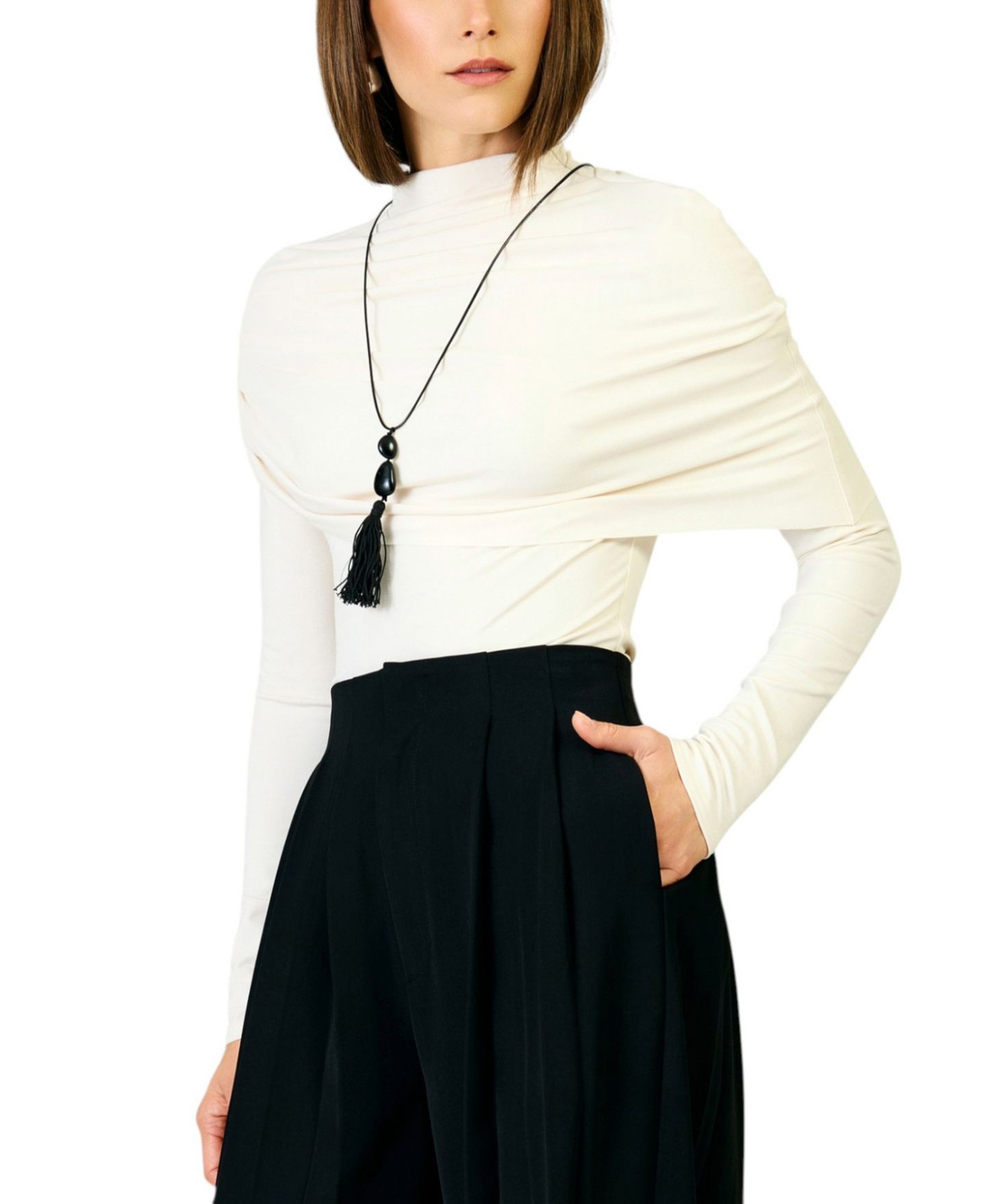 Женский топ Line & Dot Angeli Mock Neck Long-Sleeve Cape-Style, цвет: Костяной — фото 4