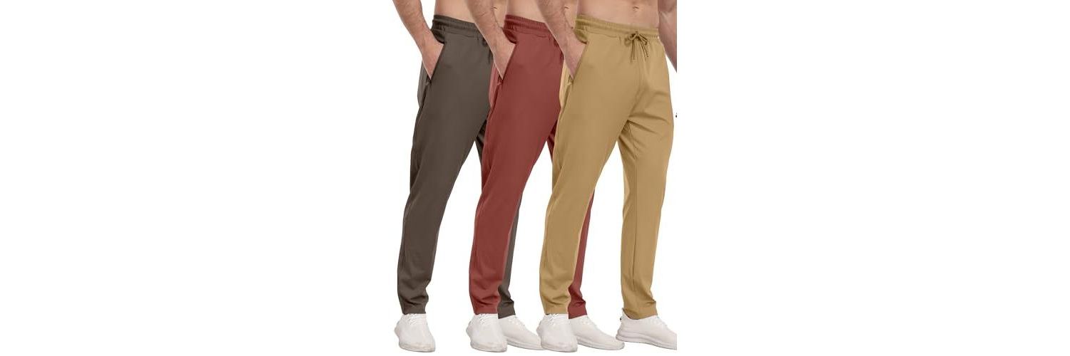 3 Pack Mens Athletic Pants with Zipper Pockets Running Gym Joggers