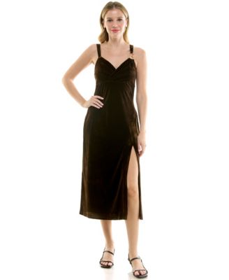 Women's V-Neck Velvet Midi Dress