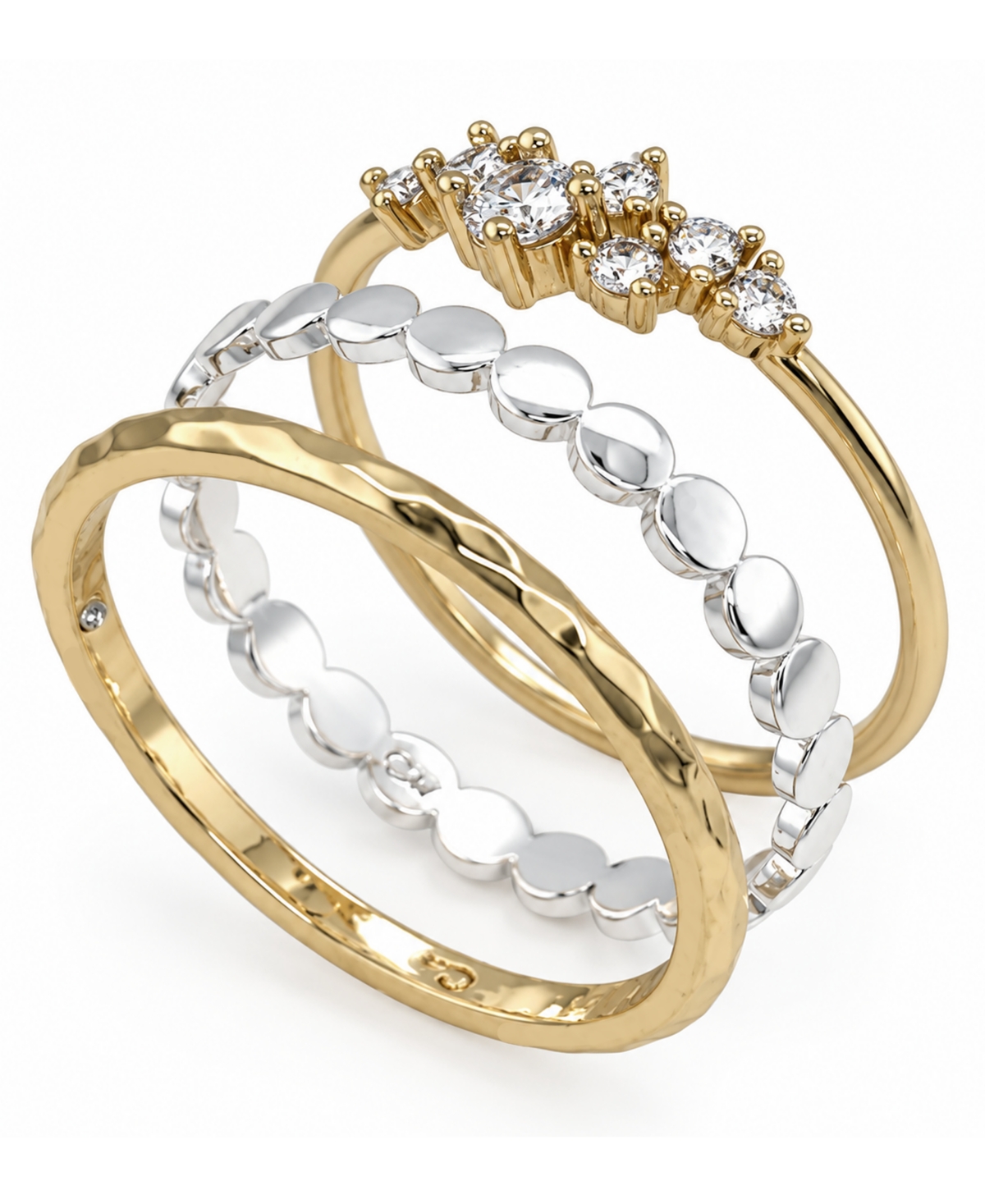 And Now This Two-Tone 3-Pc. Set Cubic Zirconia & Textured Stack Rings