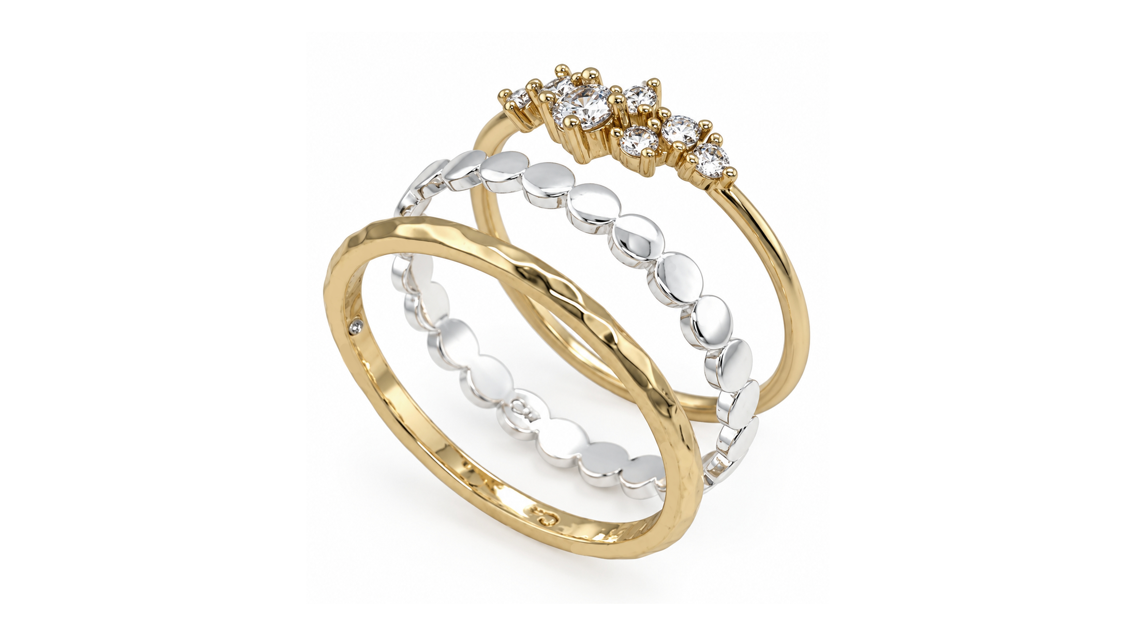 And Now This Two-Tone 3-Pc. Set Cubic Zirconia & Textured Stack Rings