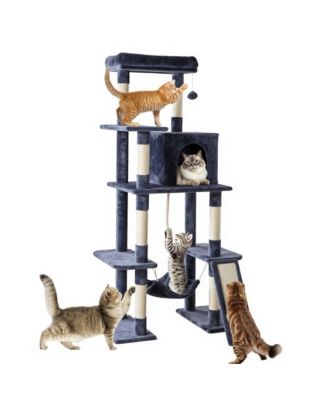 63 Inch Multi Level Large Cat Tree Tower with Condo, Hammock and Scratching Board for 3 4 Indoor Cats