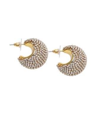 Gold-Tone Crystal Pave Puff Hoop Stud Earrings