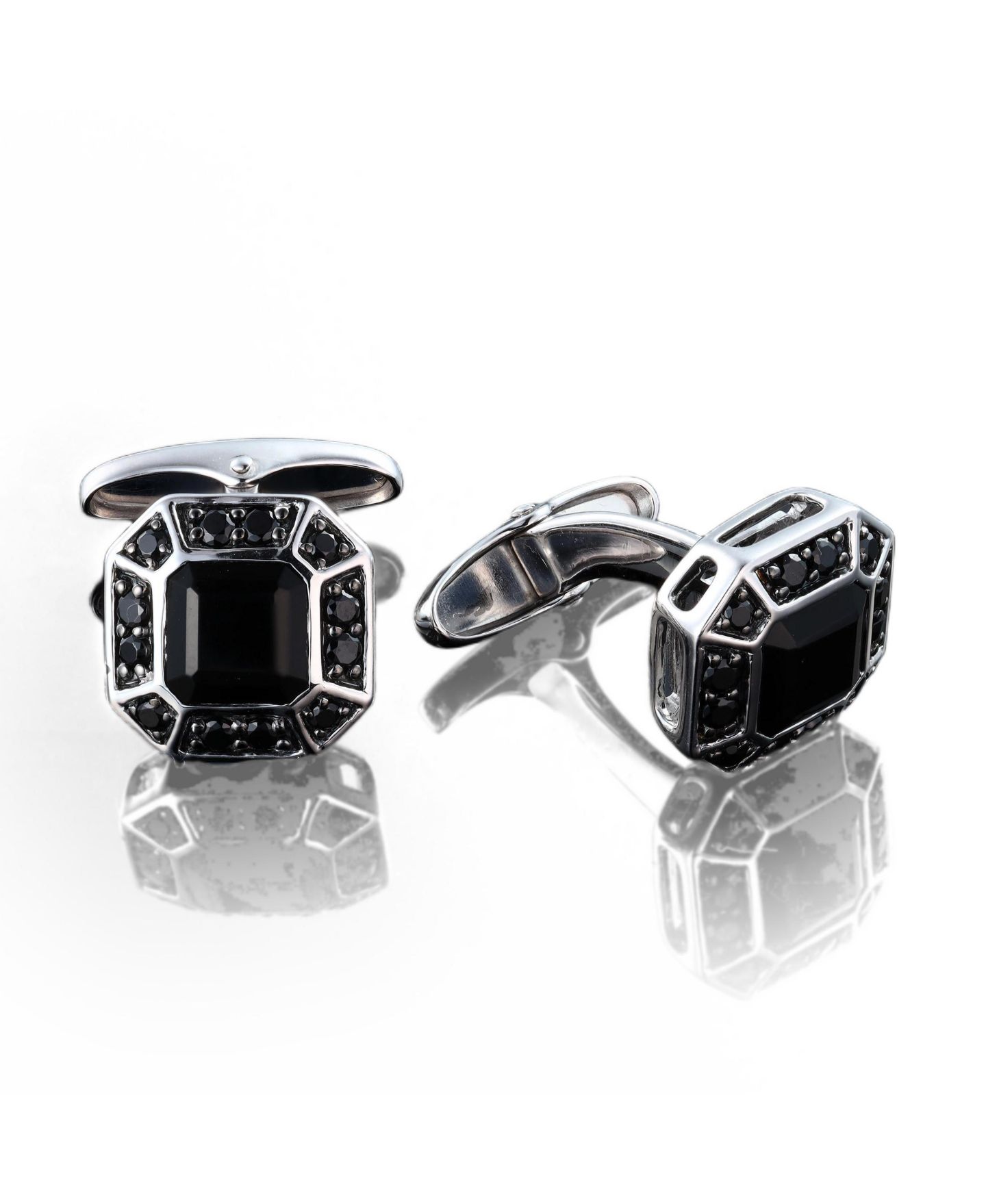 Мужские запонки LuvMyJewelry Daimyo Black Spinel Round Double Halo Cufflinks (2.98 ct. t.w.) in Sterling Silver, цвет: Серебряный — фото 3